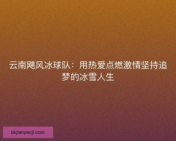 云南飓风冰球队：用热爱点燃激情坚持追梦的冰雪人生